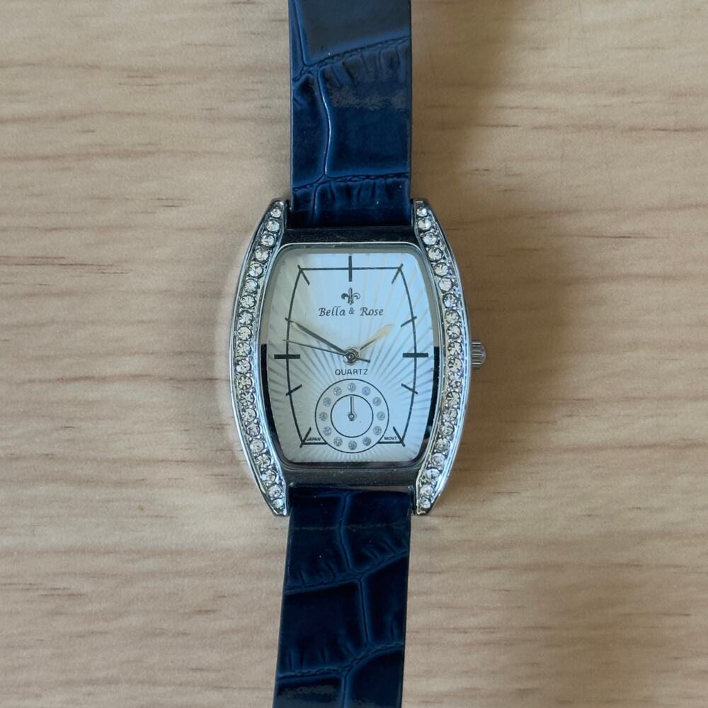 Bella & Rose Crystal Bezel Navy Leather Watch
